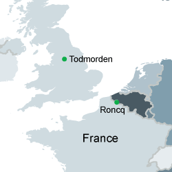 Map showing location of Roncq in relation to Todmorden