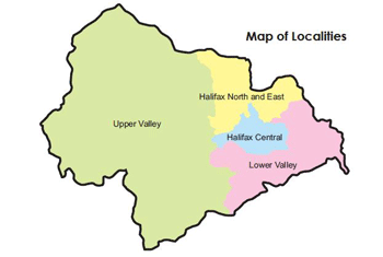 Map of localities showing Upper Valley, Halifax North and East, Halifax Central, Lower Valley
